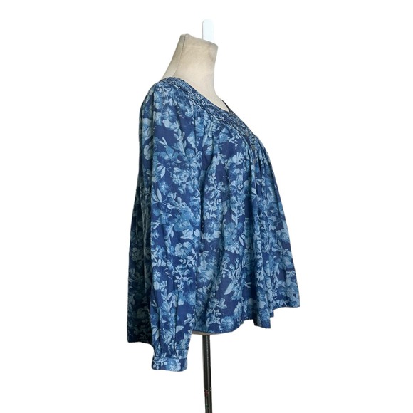 We the Free blue floral long sleeves boho tunic blouse size Small - Picture 11 of 12